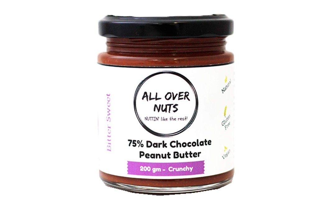 All Over Nuts 75% Dark Chocolate Peanut Butter Crunchy  Glass Jar  200 grams